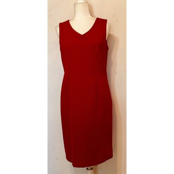 Talbots Women Size 6 Sleeveless Sheath V-Neck Red Dress Back Keyhole Formal - Picture 1 of 11